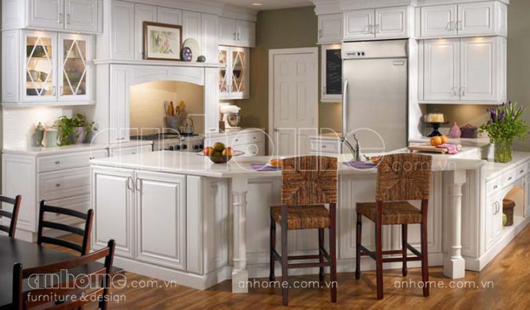 Mẫu tủ bếp tân cổ điển – Thiết kế thi công tủ bếp tân cổ điển